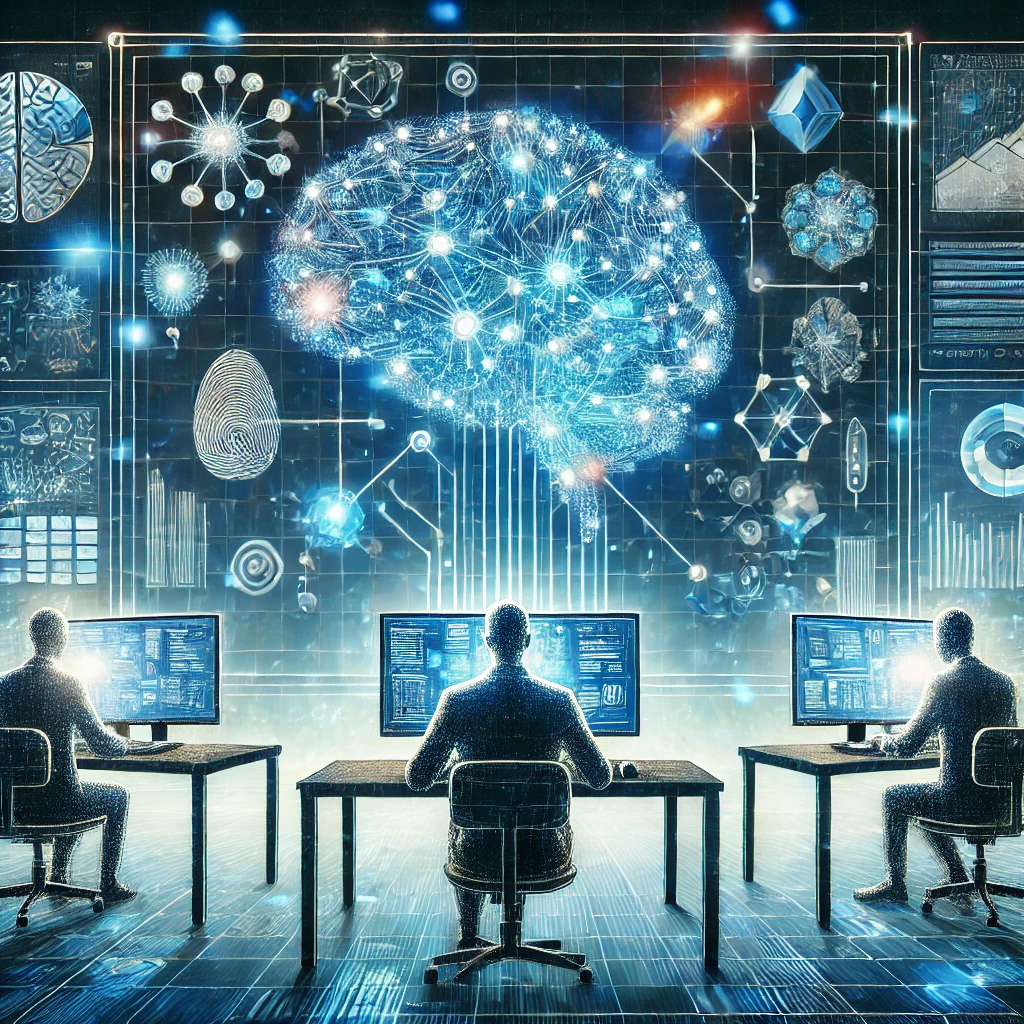 DALL·E 2025-03-09 09.52.53 - Ein modernes Beitragsbild für den Artikel „Zukunft der IT_ KI-Kompetenzen bis 2027 entscheidend“. Das Bild zeigt ein IT-Team, das an einem Computer ar Bild von Dall-E generiert